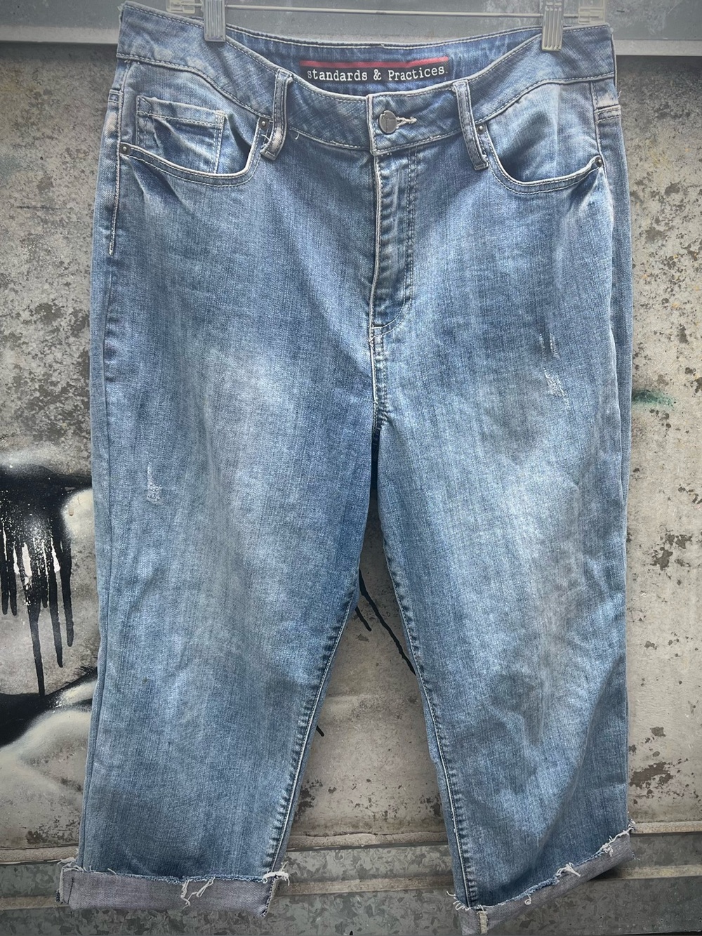 Tapered Slouchy Faded Wash Boyfriend Jeans Slightly Distressed